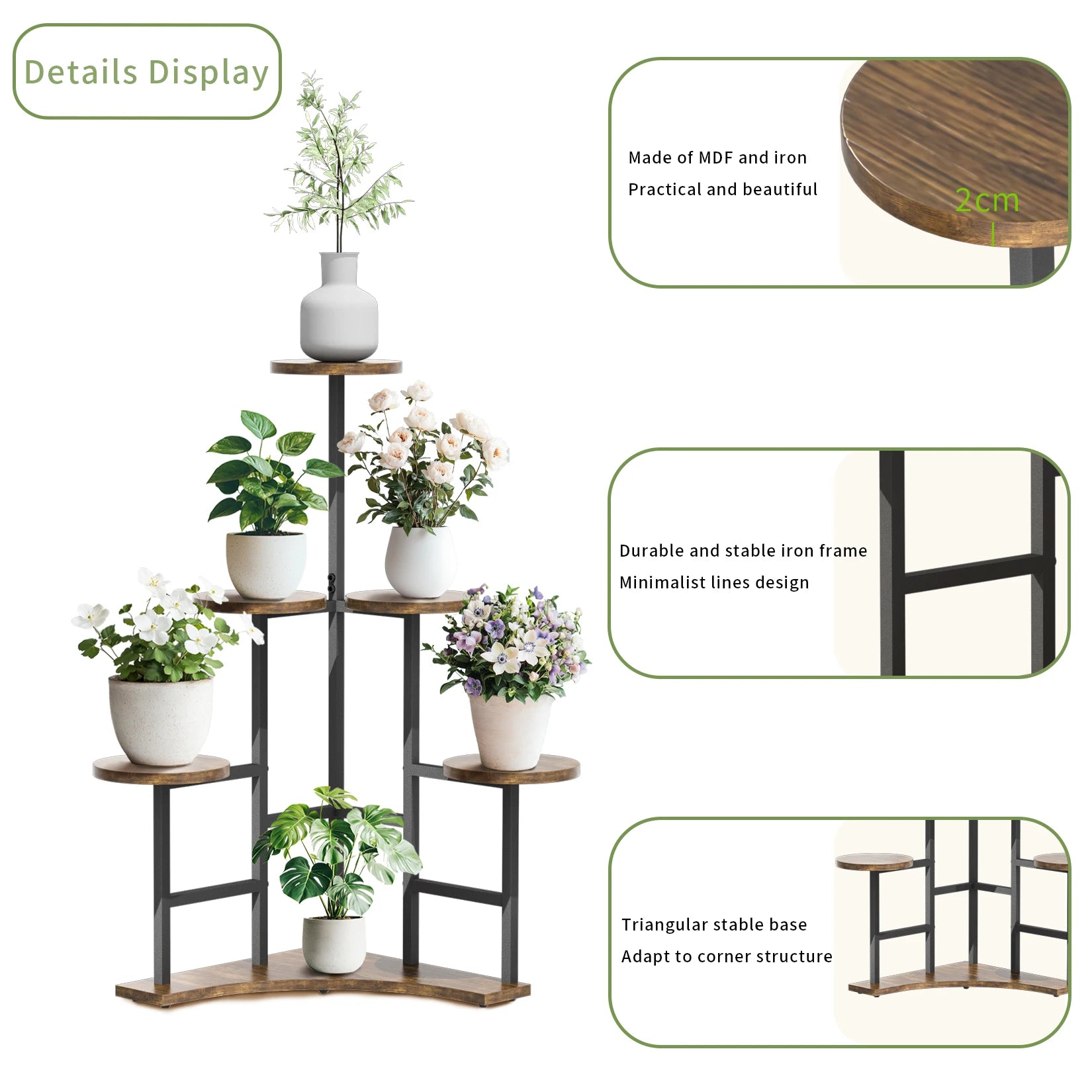 5 Tiered Corner Tall Plant Stand Shelf Floor Display Rack for Living Room Balcony