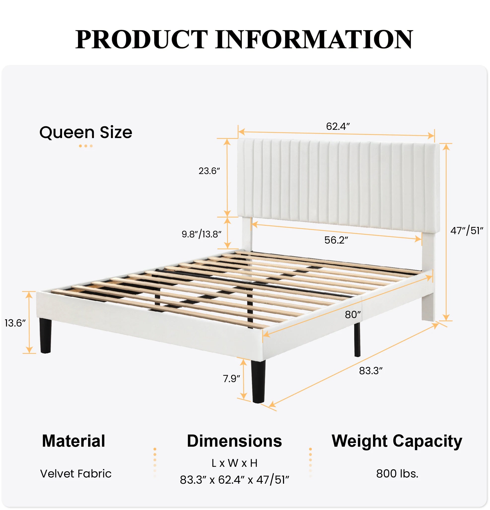 Upholstered Platform Bed Frame with Vertical Channel Tufted Velvet Fabric Adjustable Headboard