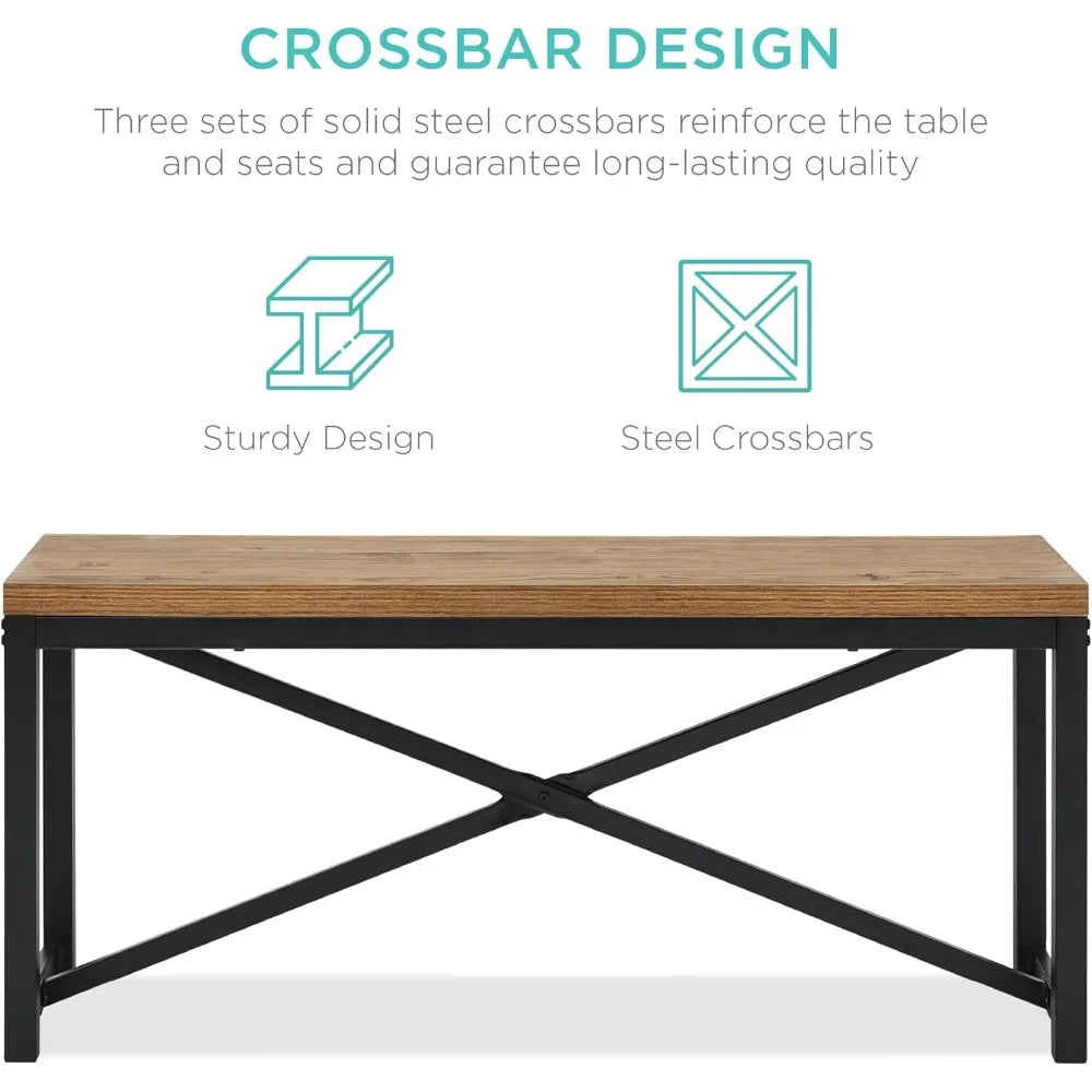 45.5in 3-Piece Bench Style Dining Furniture Set, 4-Person Space-Saving Dinette for Kitchen, Dining Room w/ 2 Benches, Table - L