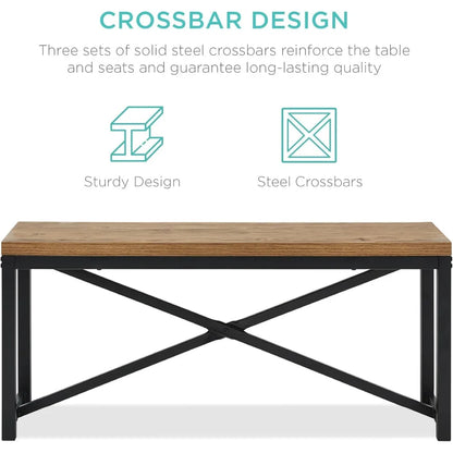 45.5in 3-Piece Bench Style Dining Furniture Set, 4-Person Space-Saving Dinette for Kitchen, Dining Room w/ 2 Benches, Table - L