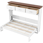 FurnishSpot™ Twin Size Horizontal Murphy Bed with Storage Drawers – Walnut Finish Foldable Wall Bed