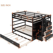 Full Over Full Bunk Bed with Twin Size Trundle and Stairs, and Storage Drawers