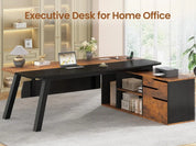 FurnishSpot® Executive L-Shaped Desk with File Drawer, Storage Cabinet & Built-In Charging Station