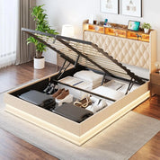 Full Bed Frame with Storage, LED Lights, and Charging