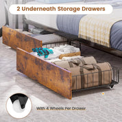 FurnishSpot Twin Corner Bed with Storage Drawers, Bookcase Headboard, LED Lights & Charging Station, Space-Saving Modern Kids Bed