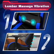 Gaming Chair w/ Footrest: Ergonomic PU Leather Recliner & Rocker, Massage Headrest/Lumbar (Blue)