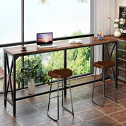 Kitchen Dining Table with Power Outlet and Footrest, Industrial Style, for Pub, Living Room, Rustic Brown and Black TBT08UBF