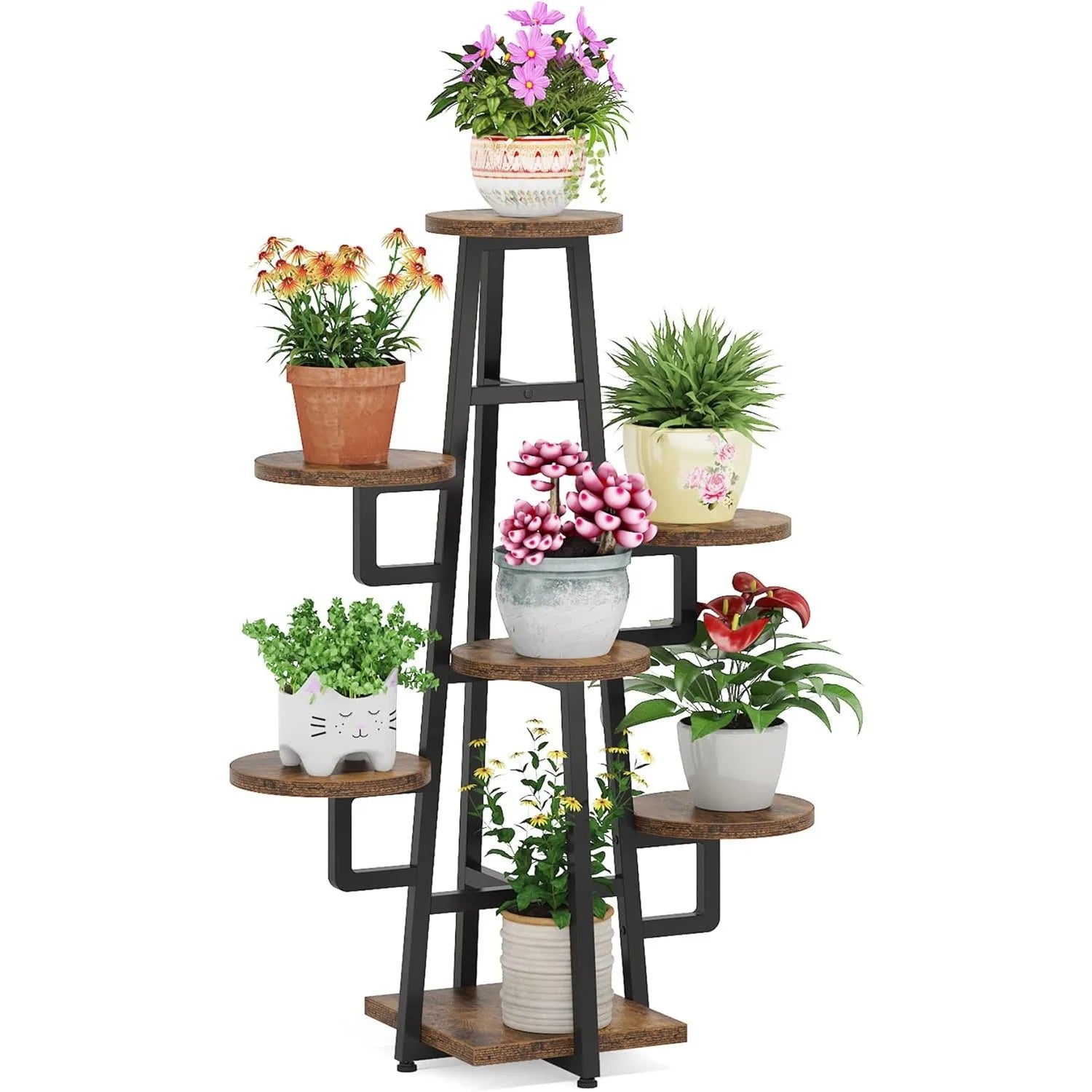 7 Tier Display Stand, Wooden Corner Plant Pots Holder  ,Tall Shelf Planter Organizer for Living Room Balcony Garden