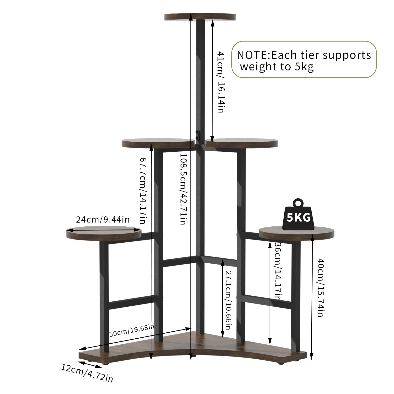 5 Tiered Corner Tall Plant Stand Shelf Floor Display Rack for Living Room Balcony