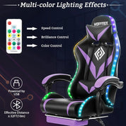 Gaming Chair with Massage and Led Lights Ergonomic Computer Gaming Chair with Footrest RGB Video Game Chair with High Back Lumb