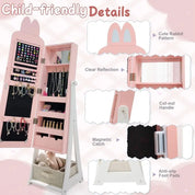 Children's Pink Rabbit-Themed Armoire with Removable Drawers and Full-Length Mirror