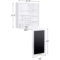 Collapsible fold down desk table with storage cabinet & shelves - wall mounted desk furniture with chalkboard wall - computer d