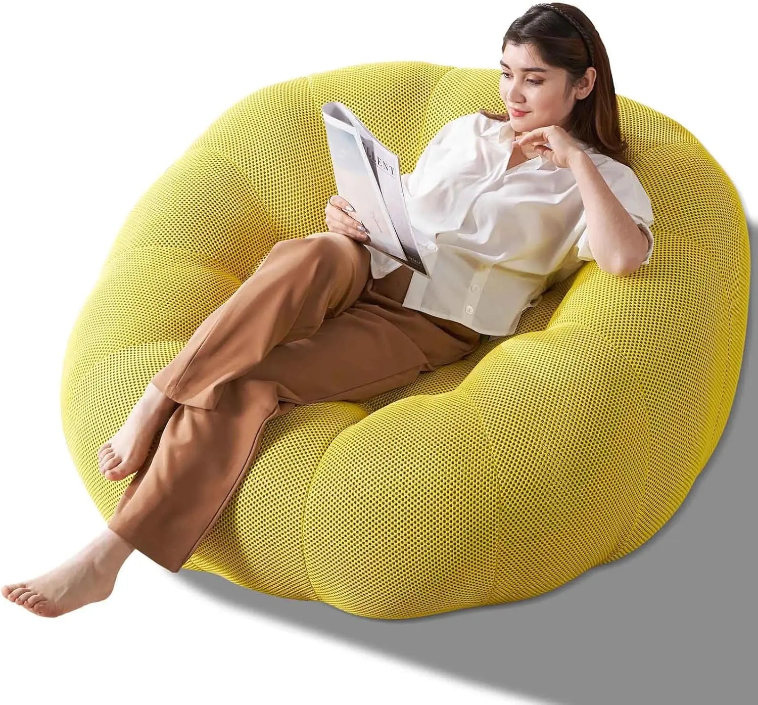 Adult Bean Bag Chair, Memory Foam Bean Bag Chair with Filling, Plush Lounge Sofa for Living Room, Bedroom, Balcony & Dorm - Cozy