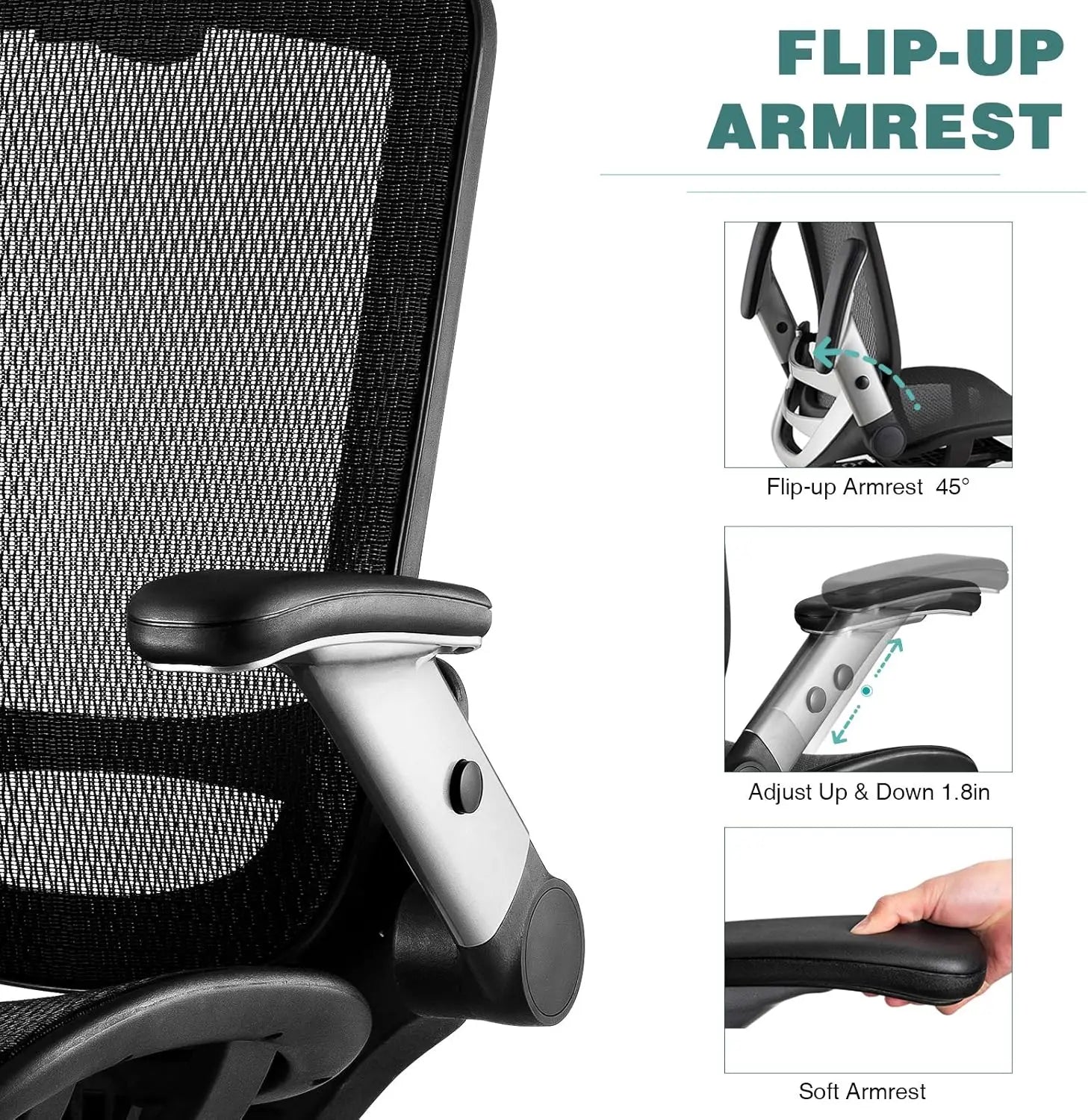 Ergonomic Office Chair with Headrest, Flip-Up Arms, 90-120° Tilt Lock and Wide Cushion