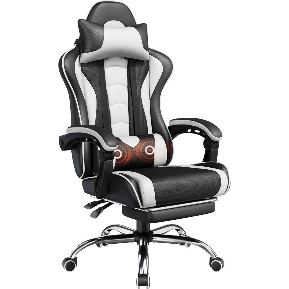 Gaming Chair w/ Massage Lumbar Support & Footrest