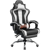Gaming Chair w/ Massage Lumbar Support & Footrest