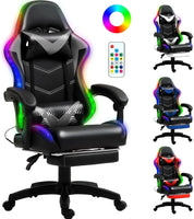 Racing Style RGB LED Lights Gaming Chairs for Adults and Kids with Lumbar Massager