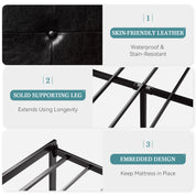 HOOMIC Metal Bed Frame, Upholstered Headboard with Square Stitched, Classic Button Tufted, Faux Leather, No Box Spring Needed