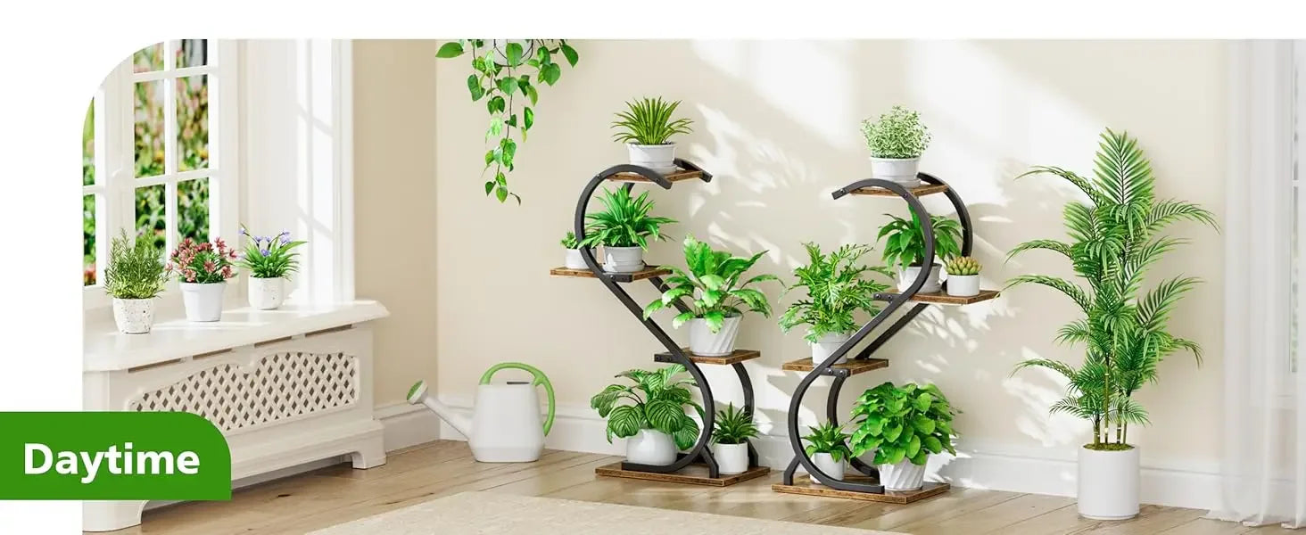 Indoor 4 Tiered Metal Plant Stand with Grow Light