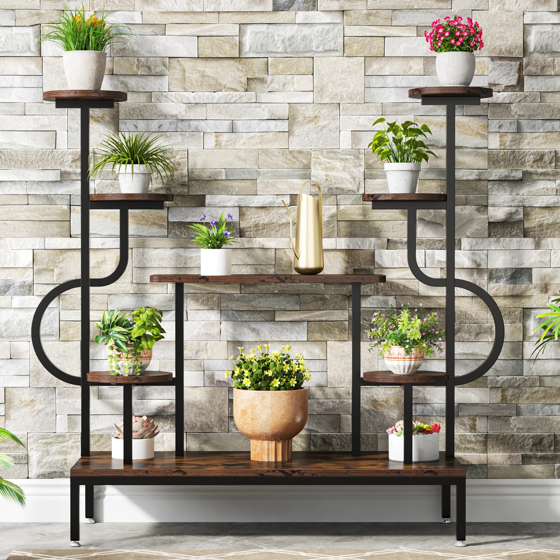 8-Tier Metal Plant Shelf for Multiple Plants, Round & Square Boards