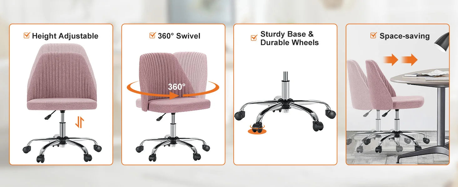 Armless Small Swivel Desk Office Chair with Backrest