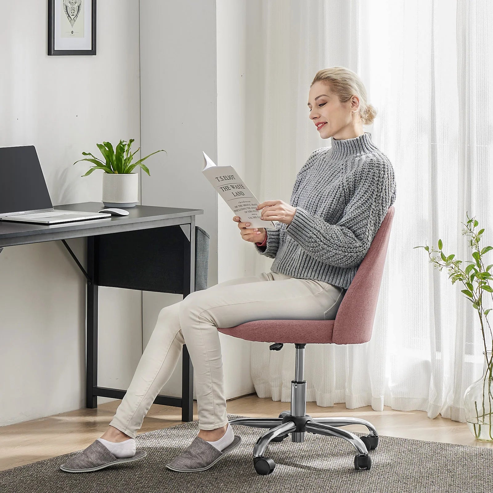 Armless Small Swivel Desk Office Chair with Backrest