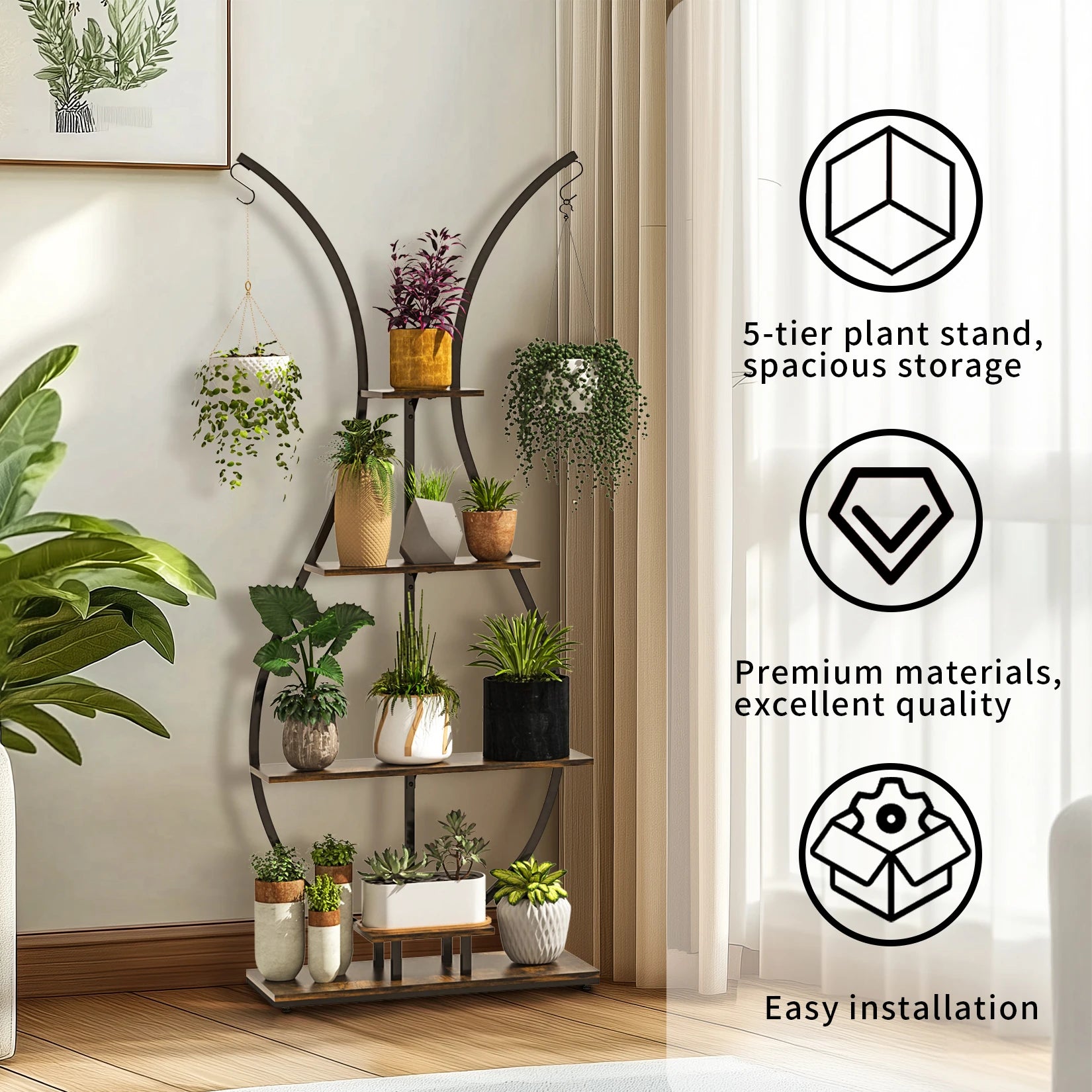 Large Vase Shaped 5 Tier Plant Stand for Home Patio Decor