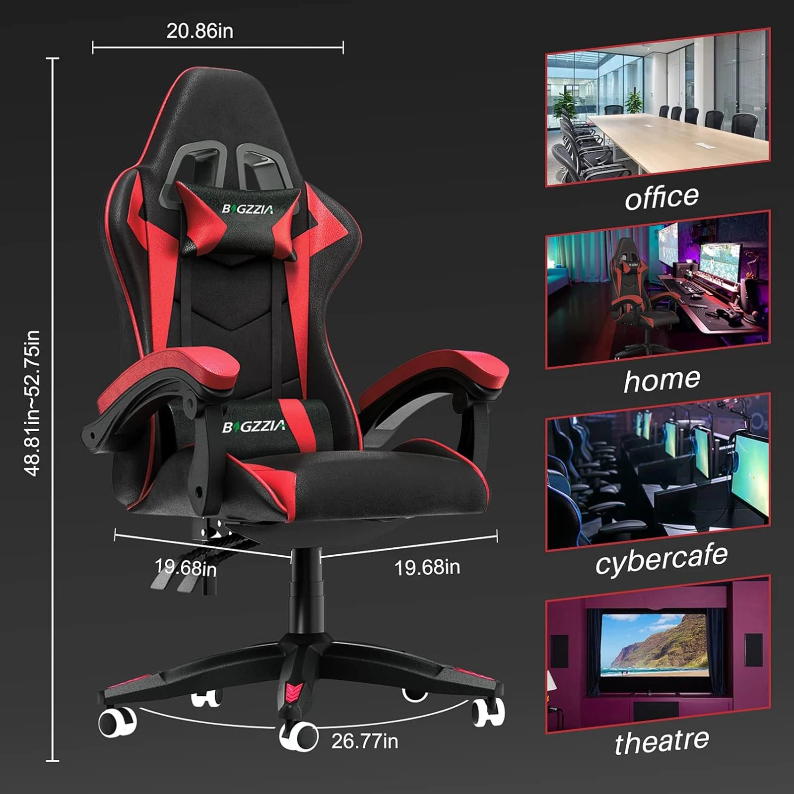 Ergonomic Gaming Chair Gamer Chairs with Lumbar Cushion + Headrest, Height-Adjustable Computer Office Chair for Girls, Boys