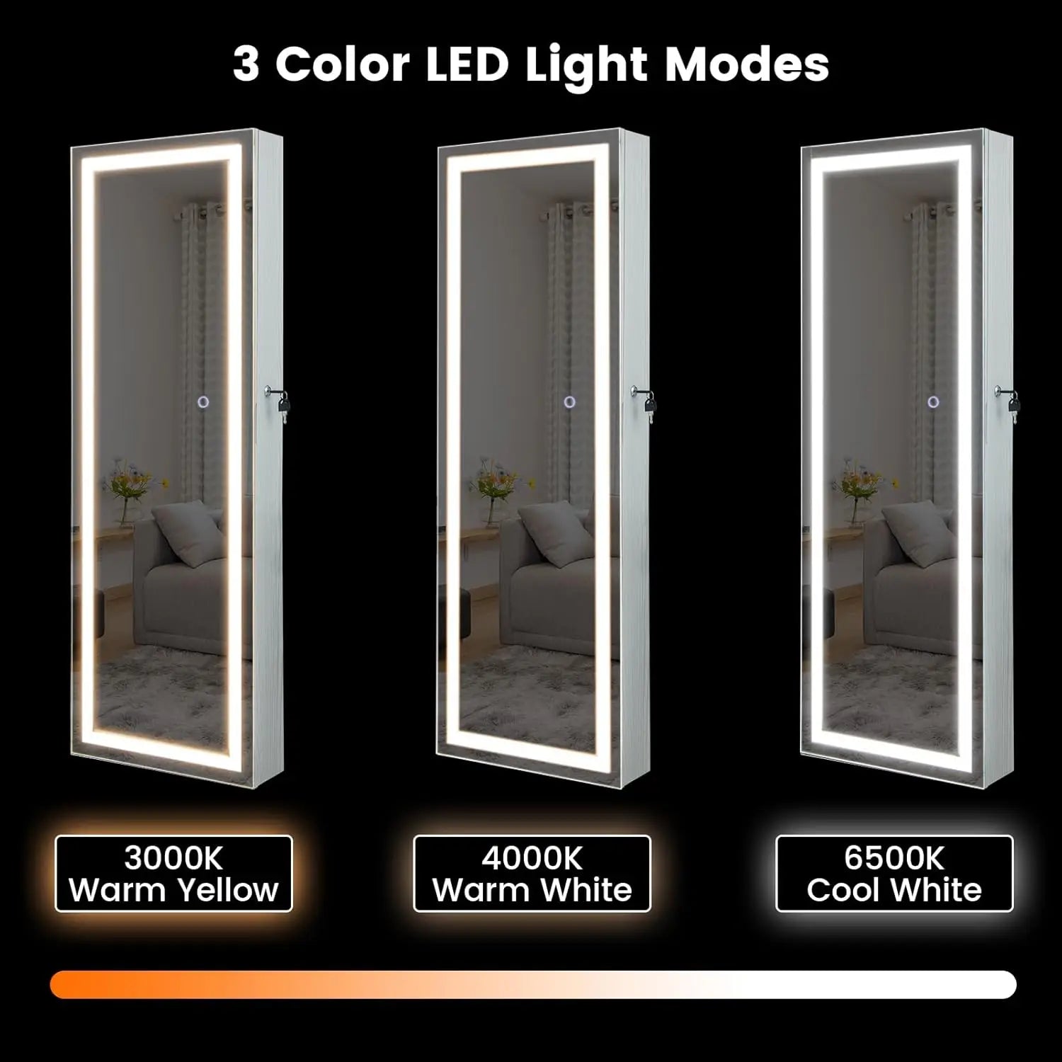 LED Jewelry Armoire with Adjustable Lighted Full-Length Mirror | Wall Mounted or Over Door