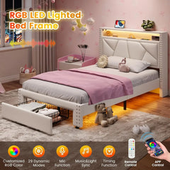 White Twin Bed Frames with LED Lights