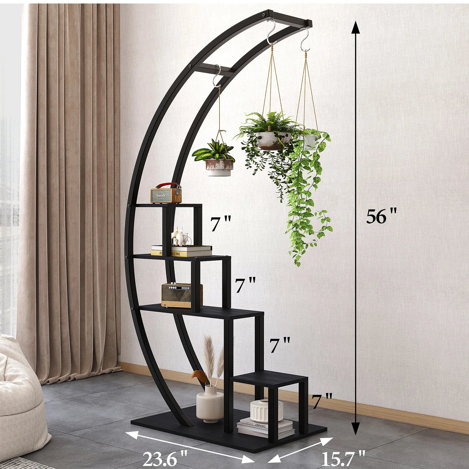 2-Pack 5-Tier Half-Moon Plant Shelf – Metal Flower Stand for Home, Patio, Garden, Balcony