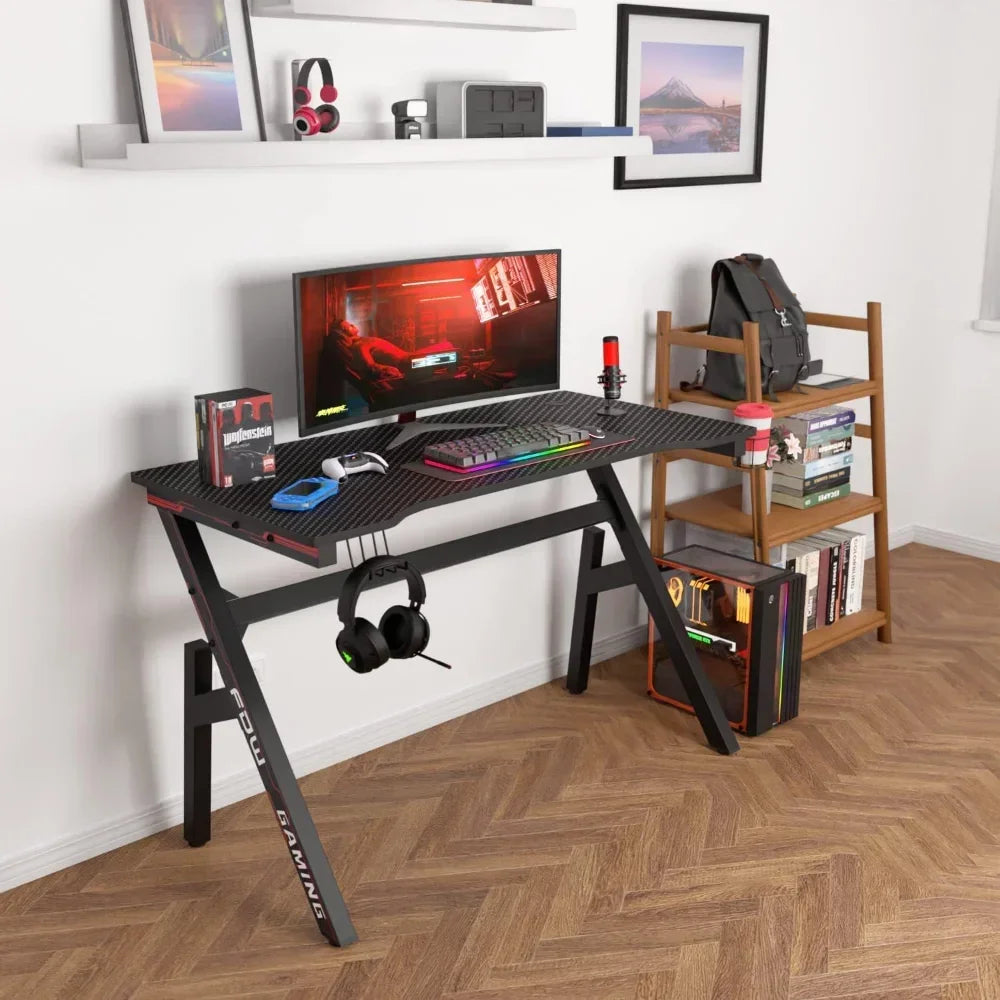 47 Inch Home Office Desk Extra Large Modern Ergonomic  PC Carbon Fiber Table Gamer Workstation with Cup Holder Headphone Hook