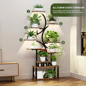 10-Tier Plant Stand with Grow Lights,S-Shaped Corner plant pack for Indoor Plants in Living Room,Garden,Patio,Deep Rustic Brown