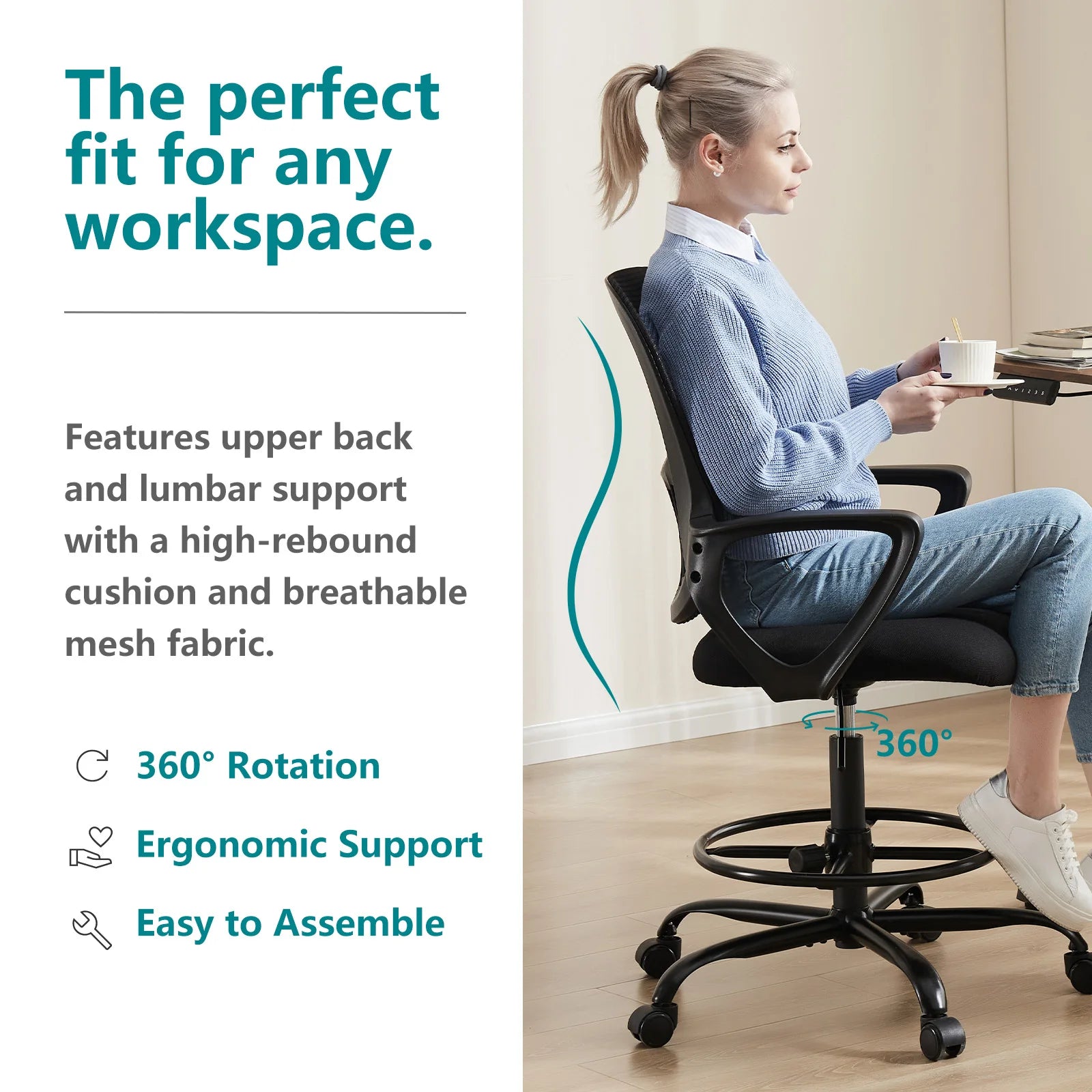 Ergonomic Mesh Backrest Office Desk Chair with Adjustable Height