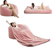 Striped Style Giant Bean Bag Chair Bed for Adults, Convertible Adult Beanbag from Lazy Chair to Floor Mattress, Large Round Bea