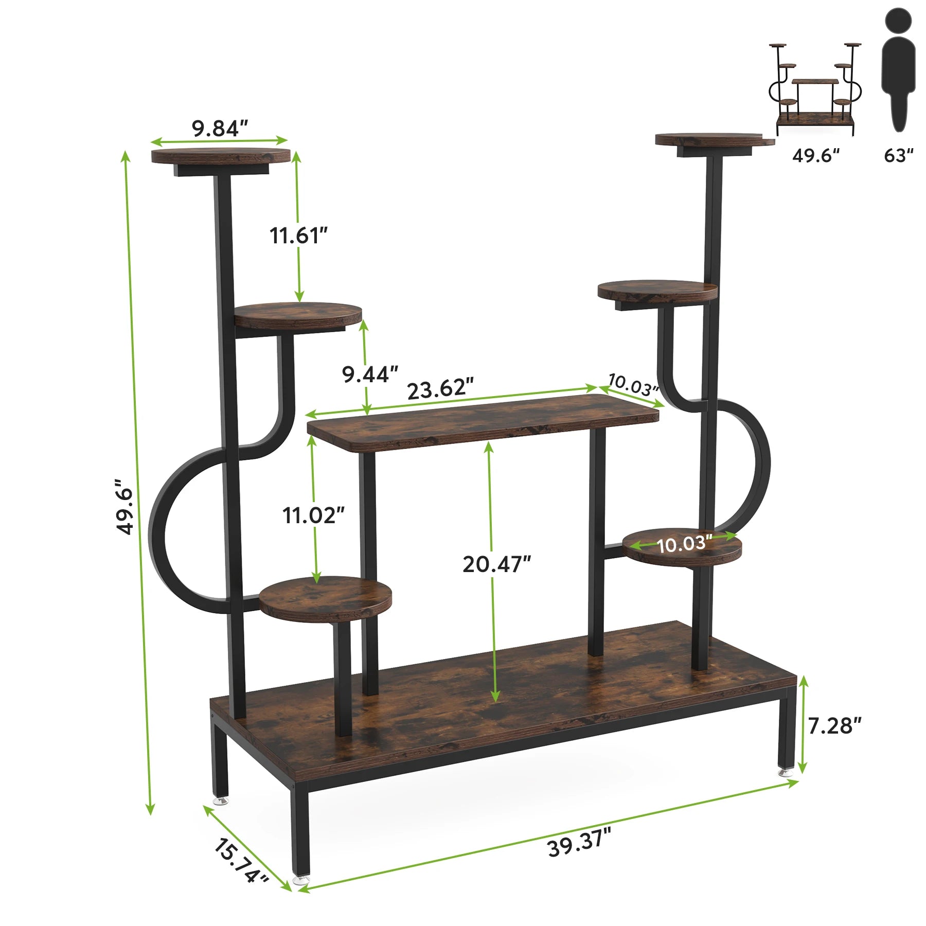 8-Tier Metal Plant Shelf for Multiple Plants, Round & Square Boards