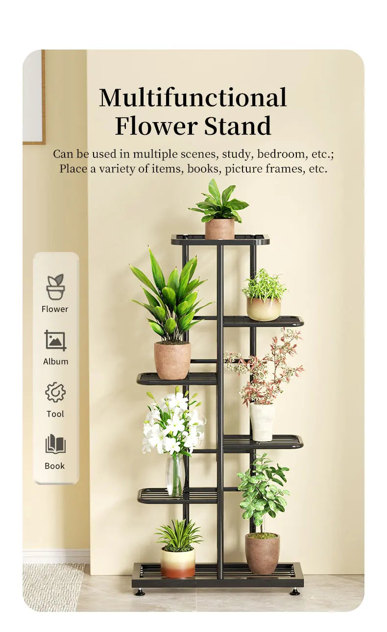 Plant Shelves Iron Potted Flower Plant Stand Rack Multiple Flower Pot Holder Shelf Indoor Outdoor Planter Display Organizer