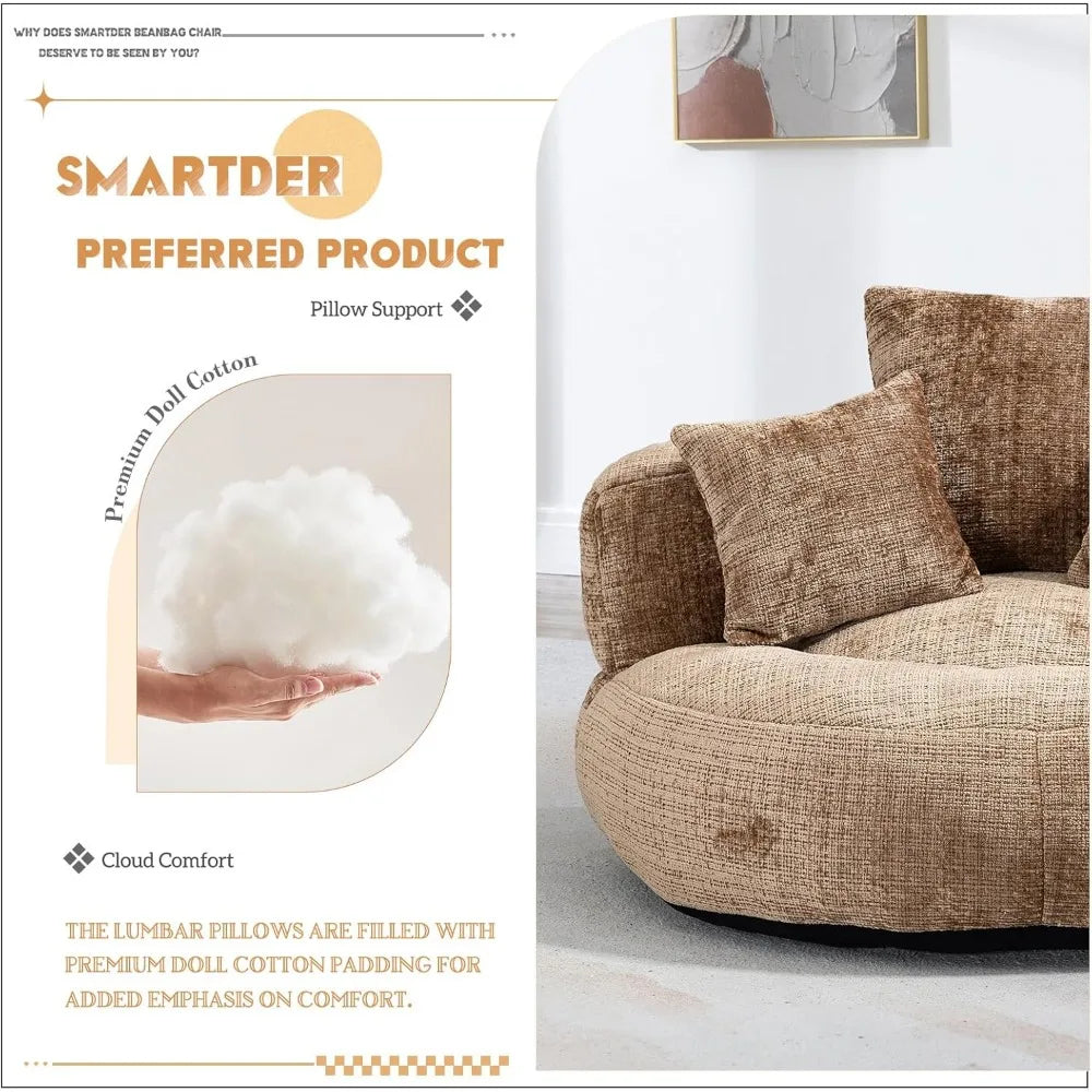 Giant Bean Bag Chair with Foam Filler, Oversized Bean Bag Couch for Adults Teens, Comfy Floor Sofa Chair with 3 Pillows, Lazy Be