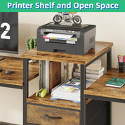 FurnishSpot 93” Two-Person Computer Desk with Power Outlets | Double Workstation with File Drawer & Printer Shelf
