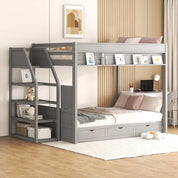 Full/Double Bunk Beds with Stairs, Built-in Small Shelf, and 3 Drawers