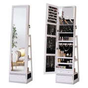 63.7" Lockable Rotating Jewelry Armoire with Full Length Mirror | Standing Storage Cabinet