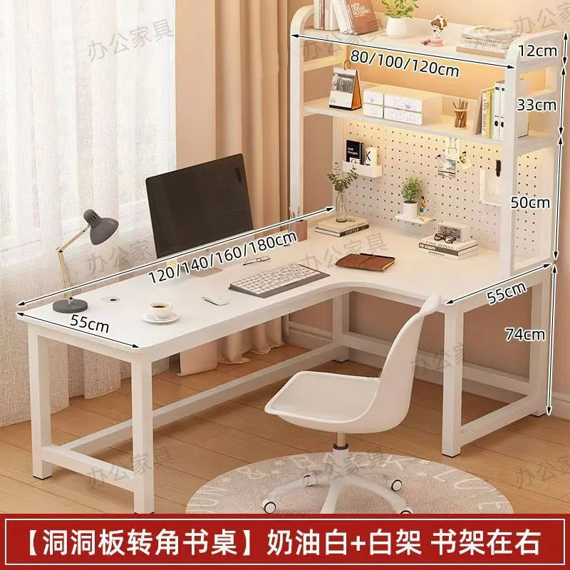 L Shaped Computer Desk with Desktop Storage Shelf Corner Office Desk Table for Home Study Workstation Solid Wood 120/140cm