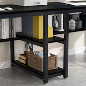 Tribesigns Two Person Desk with Bookshelf, 78.7 Computer Office Double Desk for Two Person, Rustic Writing Desk Workstation