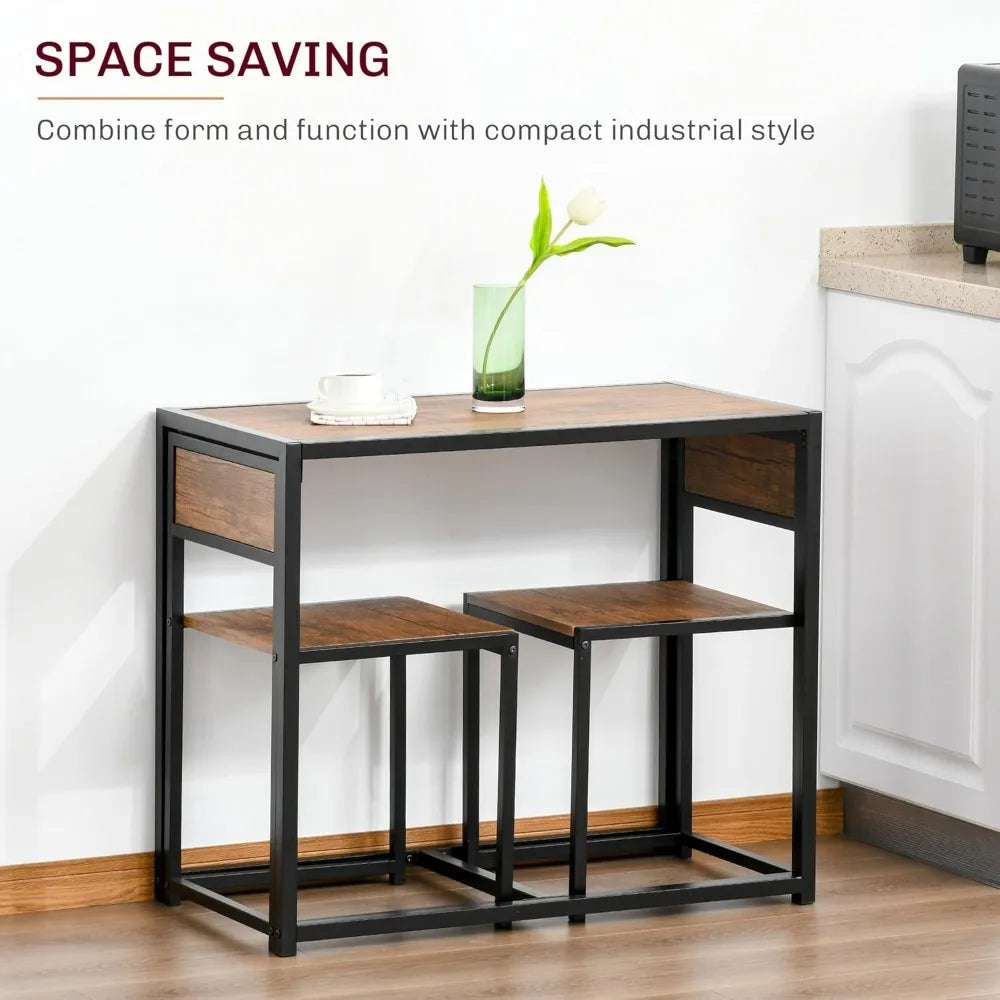 FurnishSpot® Antique Dining Table Set for 2 with Stools – Compact Kitchen & Breakfast Nook Set