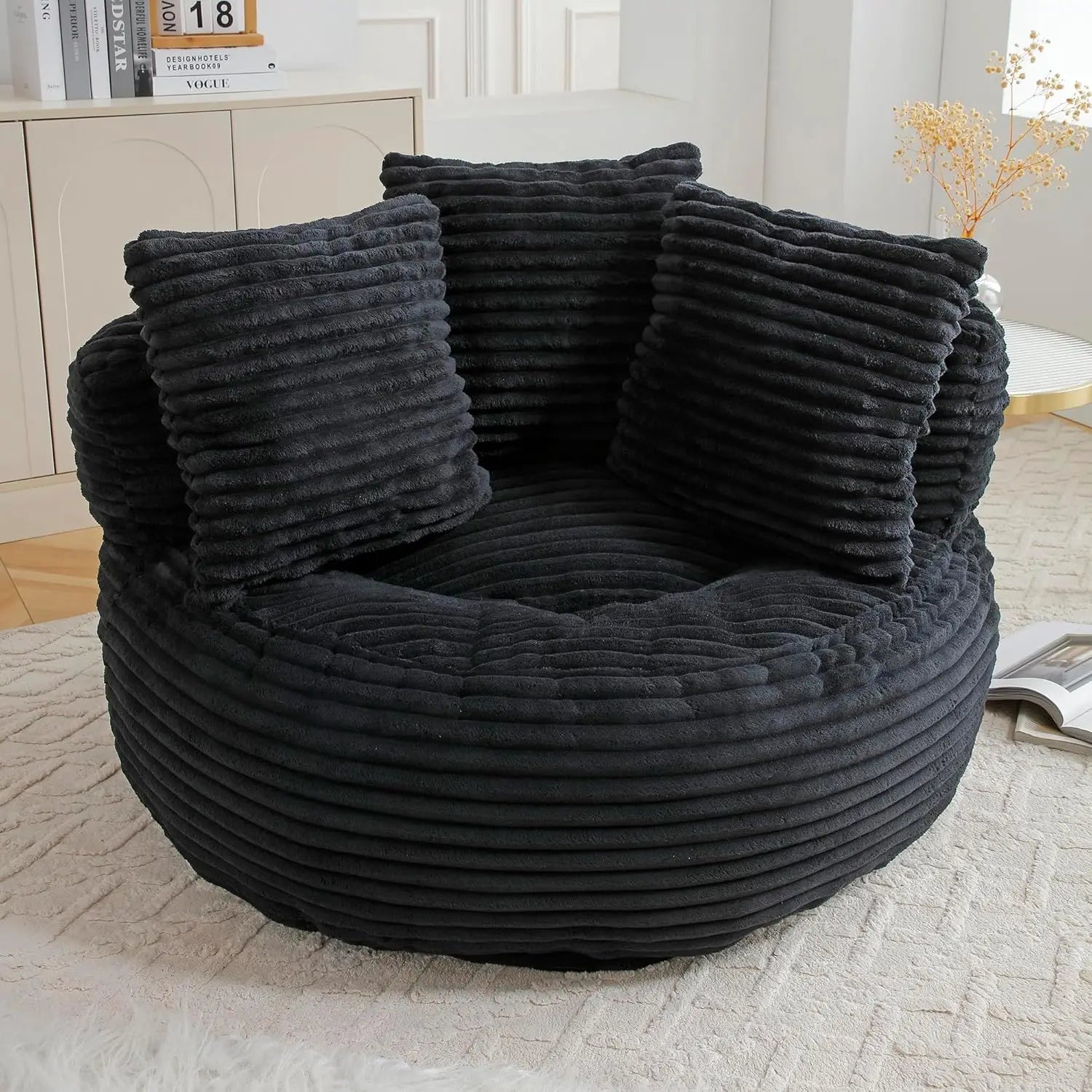 Bean Bag Chair, Giant Bean Bag Chairs for Adults, Kids, Oversized Corduroy Bean Bag Couch with Pillows, Comfy Stuffed Beanbag