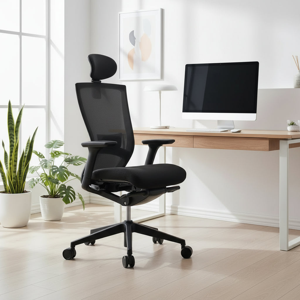 FurnishSpot™ Ergonomic Mesh Office Chair – Adjustable Swivel Desk Chair with Lumbar Support, Reclining Back & Rolling Wheels