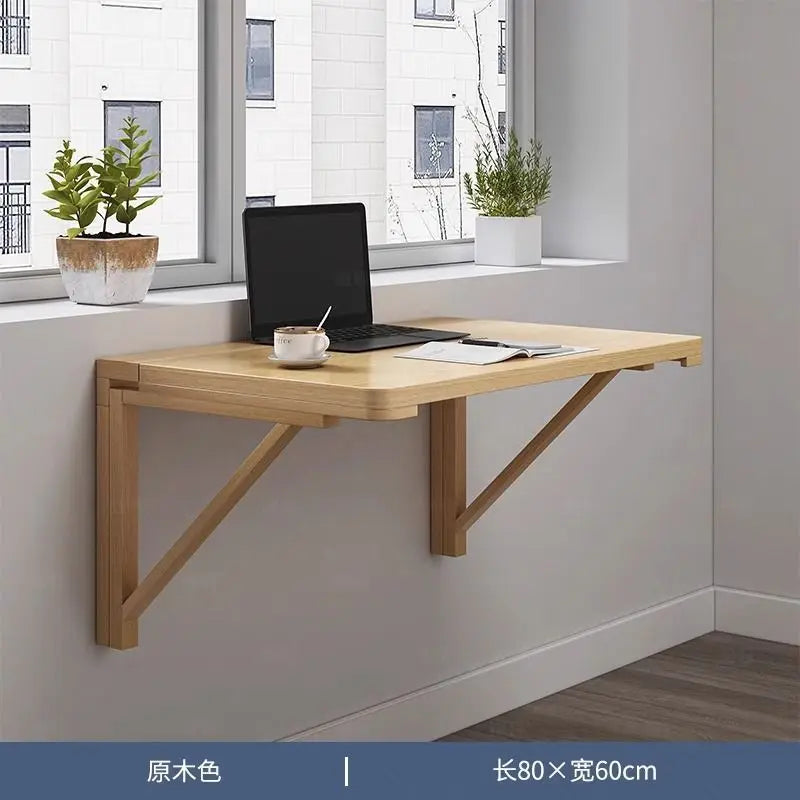 Solid wood wall folding table wall hanging computer table desk small apartment wall hanging dining table bedroom against the
