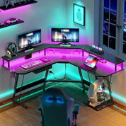 Gaming Desk Corner Table Computer Desk with RGB Light  Power Outlets