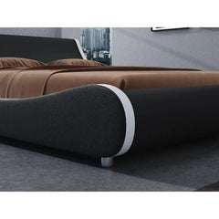 Bed Frame Full Size, Modern Low Profile Platform Stylish Faux Leather Upholstered Sleigh Bed with Adjustable Headboard,Bed Frame