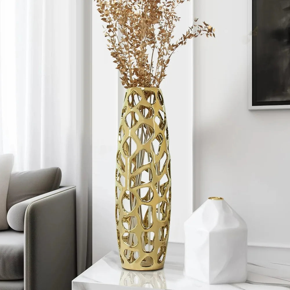Handmade carved ceramic floor vases, exquisite containers for decorating tree branches and drying flowers